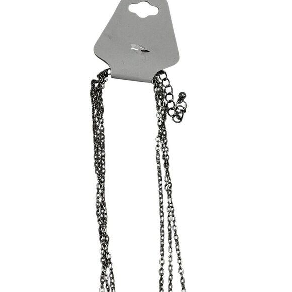 Layered Antique Silver Pendant Necklace With Compass Hamsa Hand & Feather Charms - Picture 12 of 12